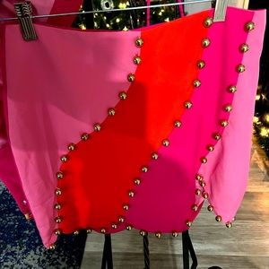 Orange/Pink gold studded two piece halter skirt set